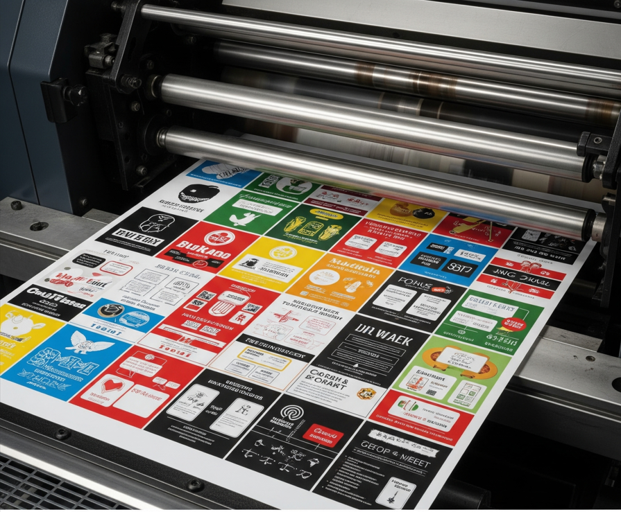 DTF gang sheet with colorful custom transfers printing on a professional printer