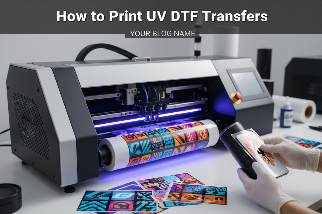 UV DTF printer creating colorful transfer decals for custom product decoration and label printing