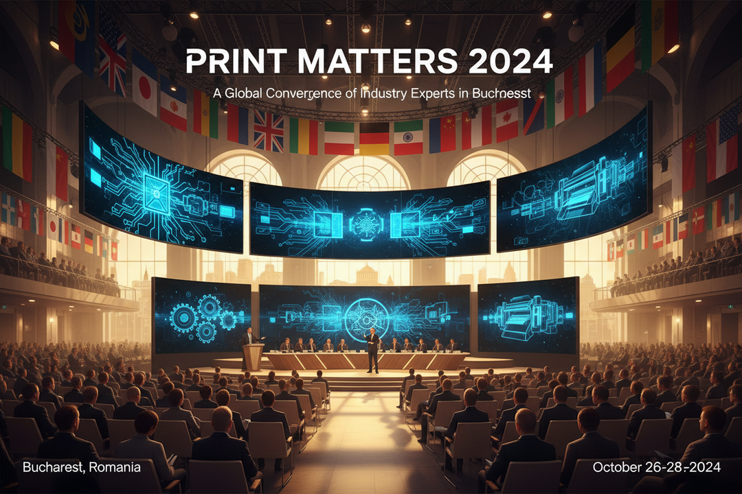 Global printing industry conference with digital technology presentations and international attendees