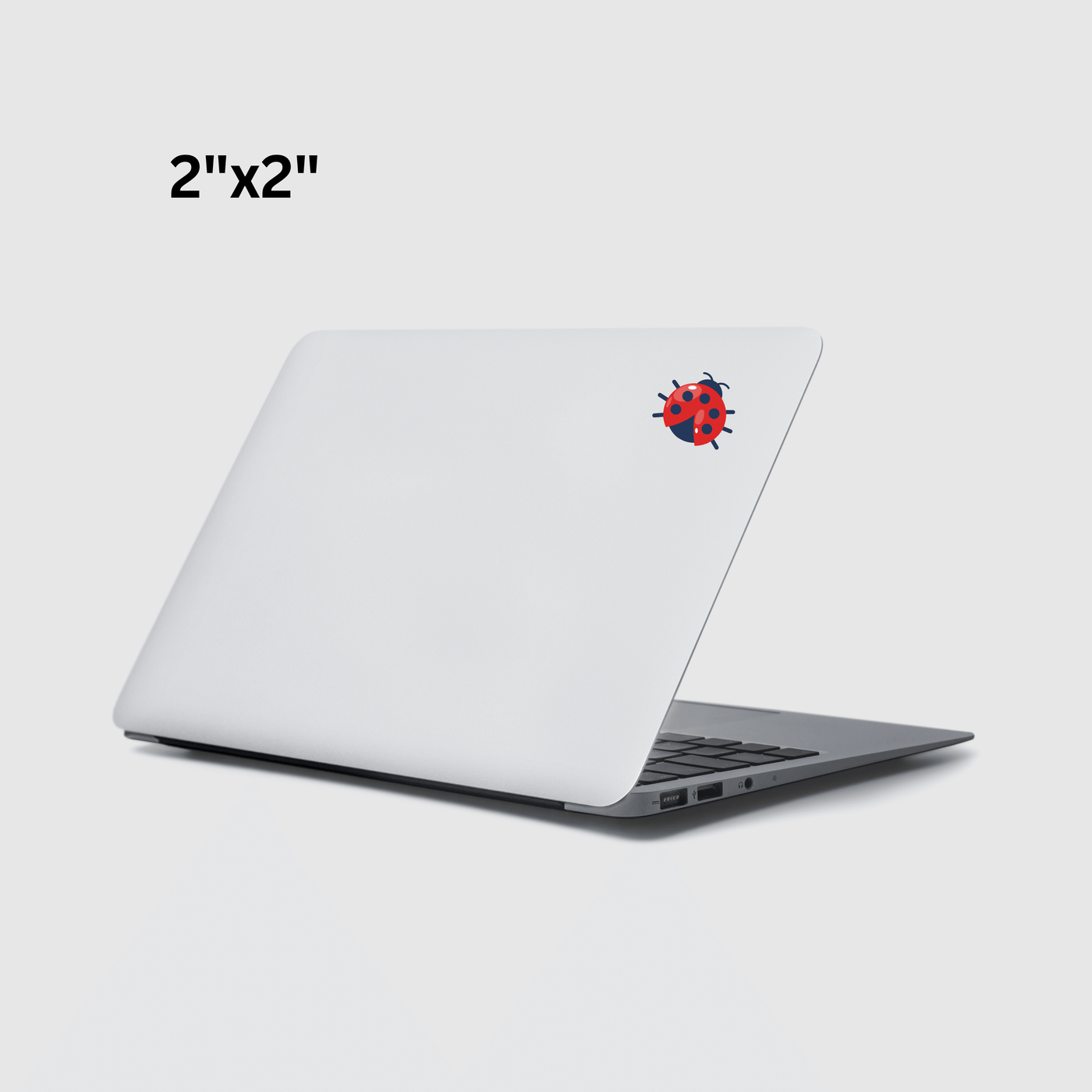 2x2 inch UV DTF transfer ladybug sticker on white laptop lid