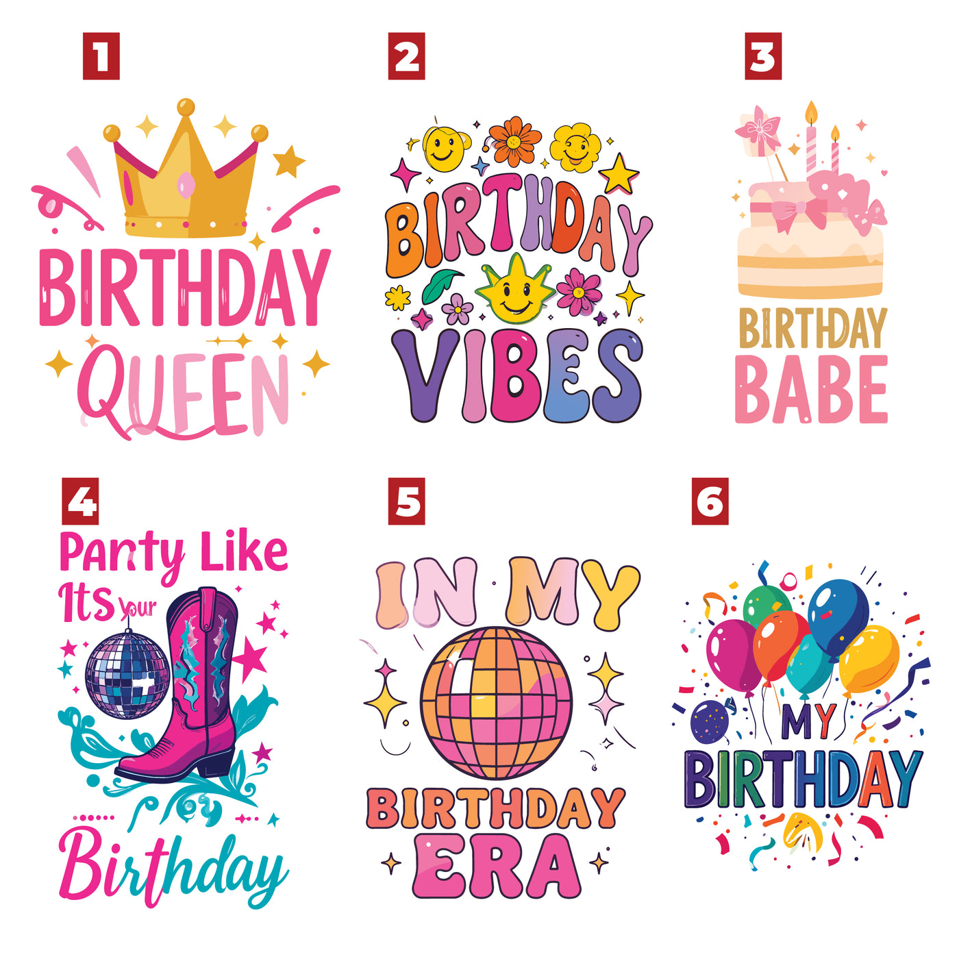 Birthday DTF Transfers (Ready to Press)