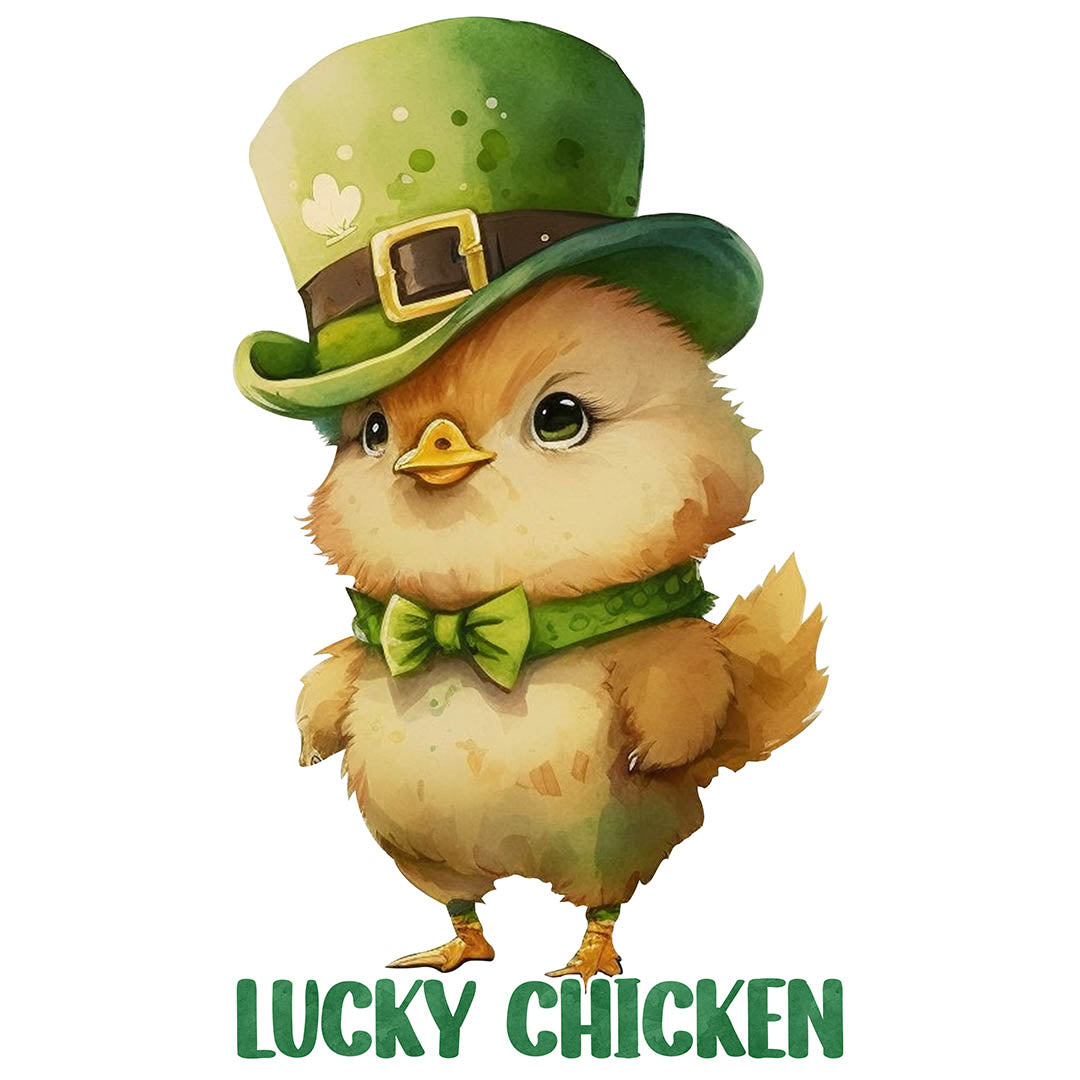 Alpha DTF Print | Lucky Chicken - A lucky and adorable chicken for St. Patrick's Day.