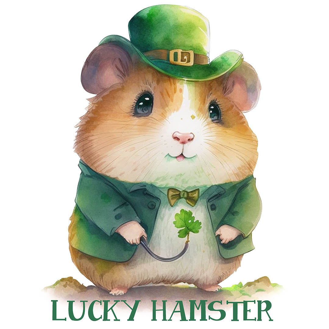 Alpha DTF Print | Lucky Hamster - A cute and cuddly St. Patrick's Day hamster.