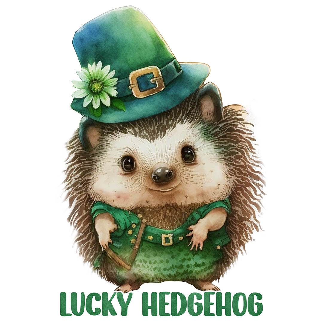 Alpha DTF Print | Lucky Hedgehog - A prickly but adorable St. Patrick's Day hedgehog.