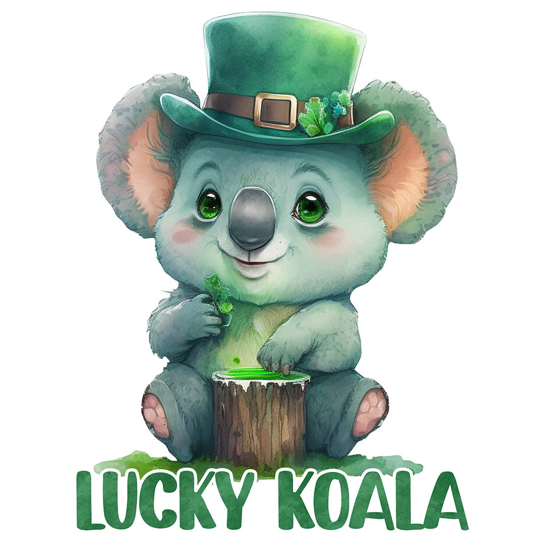 Alpha DTF Print | Lucky Koala - A cute and cuddly Australian-themed St. Patrick's Day koala.