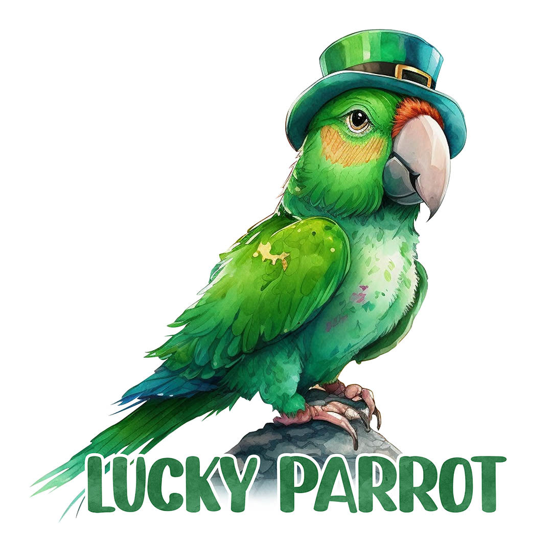 Alpha DTF Print | Lucky Parrot - A colorful and vibrant St. Patrick's Day parrot.