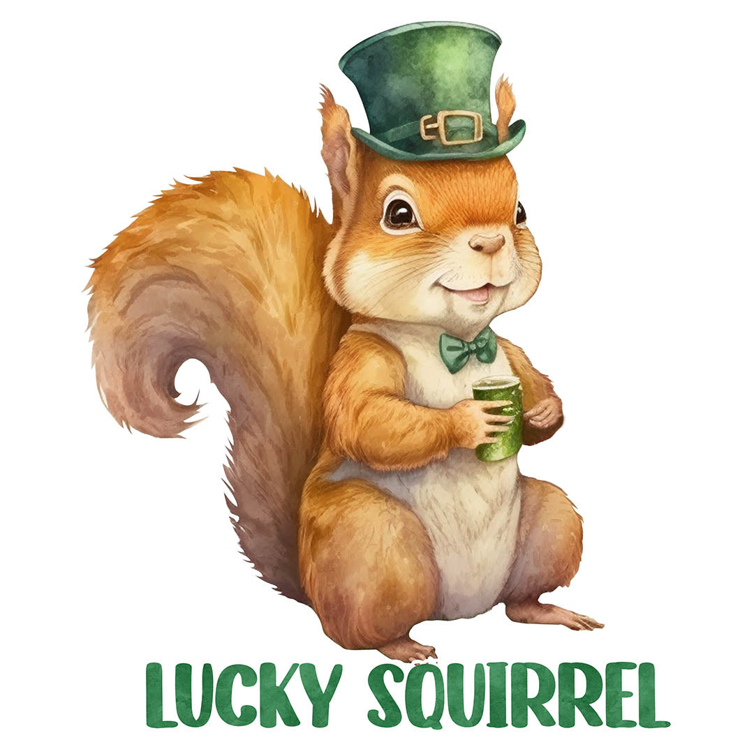 Alpha DTF Print | Lucky Squirrel - A playful and energetic St. Patrick's Day squirrel.